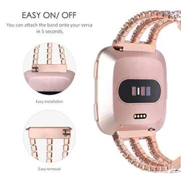 KADES Compatible for Fitbit Versa 2 Bands for Women, Dressy Metal Bracelet Bling Rhinestone Jewelry for Fitbit Versa/Versa 2 /Versa Lite/Versa SE Smartwatch, Bling Rose Gold