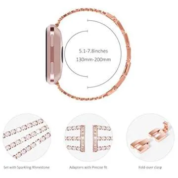 KADES Compatible for Fitbit Versa 2 Bands for Women, Dressy Metal Bracelet Bling Rhinestone Jewelry for Fitbit Versa/Versa 2 /Versa Lite/Versa SE Smartwatch, Bling Rose Gold