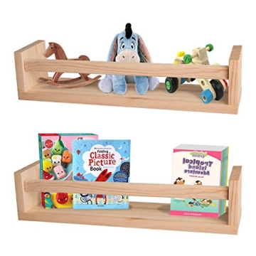 Natural Wood Floating Bookshelves for Kids' Rooms