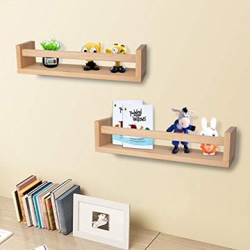 Natural Wood Floating Bookshelves for Kids' Rooms