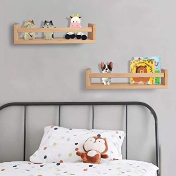Natural Wood Floating Bookshelves for Kids' Rooms