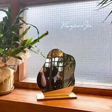 Room Decor Aesthetic Irregular Mirror, Aesthetic Room Decor Acrylic Vanity Mirror, Frameless Makeup Mirror Desk Mirror, Cloud-Shaped Table Mirror with Detachable Wooden Stand for Living Room Bedroom