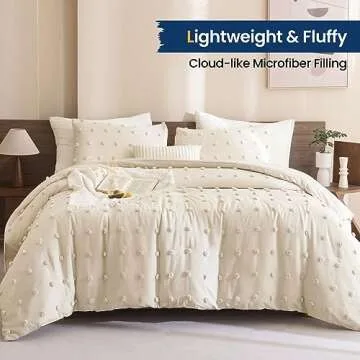 Paxrac Beige Comforter Set Twin/Twin XL, Cream 2 Pieces Tufted Comforter Set, Lightweight Neutral Bedding Set, Soft and Fluffy Microfiber Comforter for All Seasons (68x90in Comforter & 1 Pillowcases)