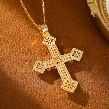 Elegant Gold Cross Necklace with 56cm Adjustable Chain