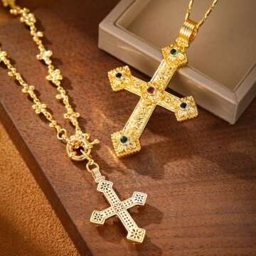 Elegant Gold Cross Necklace with 56cm Adjustable Chain