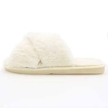 Womens Fuzzy Slippers Sandals Leopard Plush Open Toe Faux Fur Fluffy House Flats Slippers Cross Band Soft Warm Comfy Cozy Bedroom Slide Slippers (US 6-7, Beige)