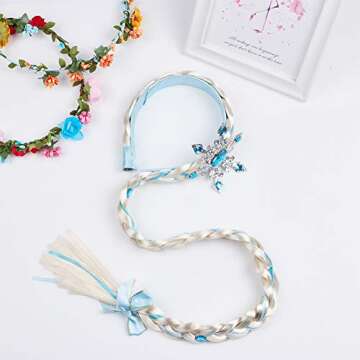 Elsa Princess Dress Up Accessories Frozen Jewelry Play Toy Set for Girls with Headband Braid Wig, Cr...