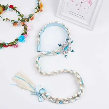 Elsa Princess Dress Up Accessories Frozen Jewelry Play Toy Set for Girls with Headband Braid Wig, Cr...