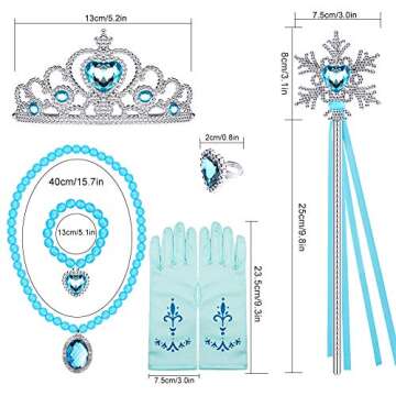 Elsa Princess Dress Up Accessories Frozen Jewelry Play Toy Set for Girls with Headband Braid Wig, Crowns, Necklaces, Wands, Rings, Bracelets Gloves Elsa Cinderella Costume Accessories