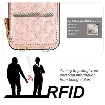 Bocasal Crossbody Wallet Case for iPhone 15 Pro, RFID Blocking PU Leather Zipper Handbag Purse Flip Cover, Kickstand Folio Case with Card Slots Holder Wrist Strap Lanyard 5G 6.1 Inch (Rose Gold)