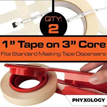 No-Residue 1 Inch, 60 Yard Masking Tape 2 Pk. Easy-Tear, Pro-Grade Removable Painters Tape Great for...