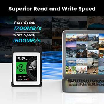 512GB CFexpress Type B Memory Card, Raw 8K Video Recording,up to 1700MB/s Read, 1600MB/s Write, Compatible with Nikon Z6/Z7/D6,Canon EOS-1DXMark III/EOS-R5,Panasonic S1/S1R,DJI Ronin 4D