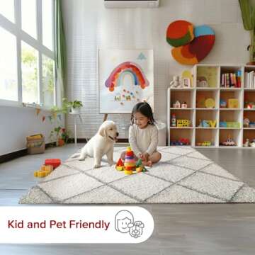 nuLOOM Tess Moroccan Shag Area Rug - 7x9 Shag Area Rug Modern/Contemporary White/Grey Rugs for Living Room Bedroom Dining Room Nursery