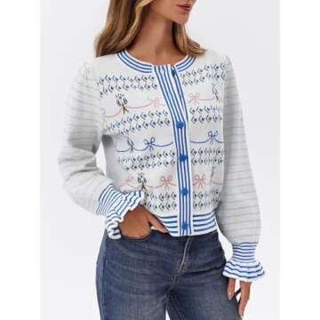 Chic Saodimallsu Womens Cropped Cardigan with Puff Sleeves
