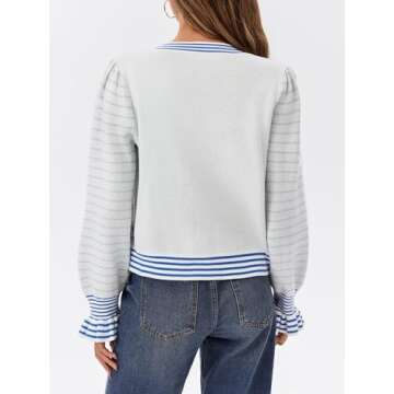 Chic Saodimallsu Womens Cropped Cardigan with Puff Sleeves