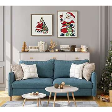 Kate and Laurel x Piddix Collaboration Santa Claus Framed Linen Textured Canvas Wall Art, 18x24 Gold, Decorative Holiday Wall Decor
