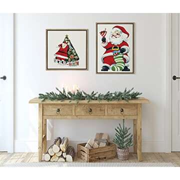 Kate and Laurel x Piddix Collaboration Santa Claus Framed Linen Textured Canvas Wall Art, 18x24 Gold, Decorative Holiday Wall Decor