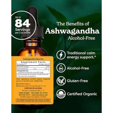 Herb Pharm Certified Organic Ashwagandha Extract Drops for Traditional Support for Energy and Vitali...