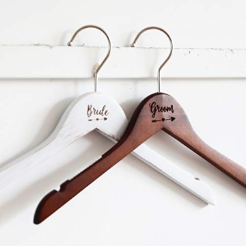 Elegant Wooden Wedding Hangers for Bride and Groom