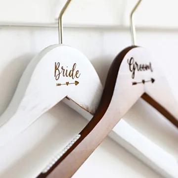 Elegant Wooden Wedding Hangers for Bride and Groom