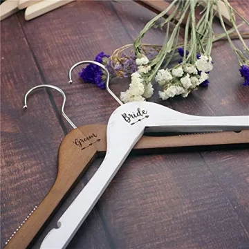 Elegant Wooden Wedding Hangers for Bride and Groom