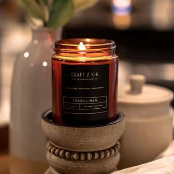 Craft & Kin Scented Candles for Men | Premium Fresh Linen Candle | All-Natural Scent for Home | Long...