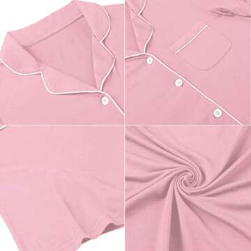 Samring Women's Nightgown Button Down Sleepshirt Short Sleeve Nightshirt Boyfriend Sleepwear Dusty Rose L