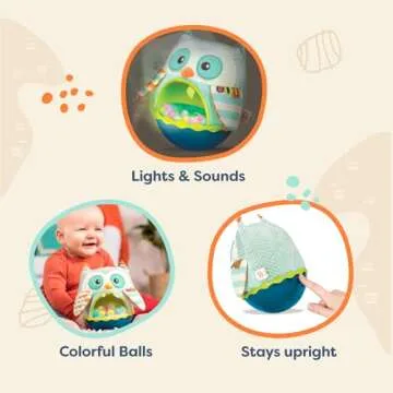 B. toys- B. baby- Owl Be Back- Baby Toy- Crawling- Tummy Time- Sensory & Musical Toy for Babies- Wobbling Toy with Colorful Balls – 6 Months