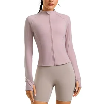 G Gradual Women's Cropped Workout Jacket Slim Fit Full Zip Athletic Running Gym Jackets for Women with Thumb Holes Pockets(Mauve Pink,XS)