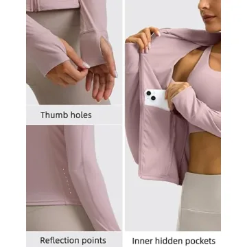 G Gradual Women's Cropped Workout Jacket Slim Fit Full Zip Athletic Running Gym Jackets for Women with Thumb Holes Pockets(Mauve Pink,XS)