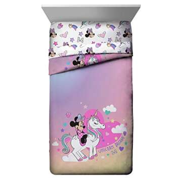 Jay Franco Disney Minnie Mouse Unicorn Dreams 7 Piece Full Bed Set - Includes Reversible Comforter &...