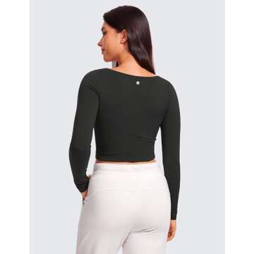 CRZ YOGA Womens Butterluxe Double Lined Long Sleeve Crop Top Square Neck Workout Athletic Casual Cro...