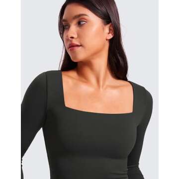 CRZ YOGA Womens Butterluxe Double Lined Long Sleeve Crop Top Square Neck Workout Athletic Casual Cropped Fitted Basic Shirts Black Medium