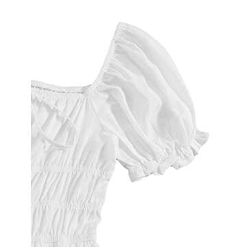 SheIn Women's Ruffle Short Sleeve Mini Dress Tie Square Neck Ruched Tiered Short Dresses White X-Small