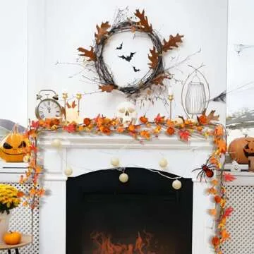 RoseCraft Fall Garland Decor, 6Ft Artificial Berries Pumpkin Maple Leaf Autumn Garland Decorations, for Home Fireplace Door Frame Doorway Porch Backdrop Indoor/Outdoor Party Weeding Holiday Decor.
