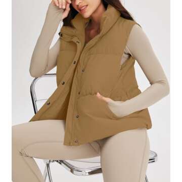 MIROL Women's Sleeveless Cropped Puffer Vest Zip Up Stand Collar Button Down Winter Crop Jackets Outwear Vest with Pockets