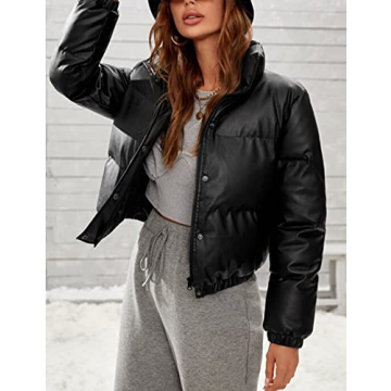 Tanming Womens Faux Leather Puffer Jacket for Winter Style