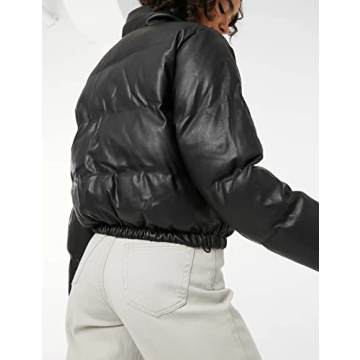 Tanming Womens Faux Leather Puffer Jacket for Winter Style