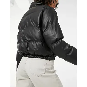 Tanming Womens Faux Leather Puffer Jacket for Winter Style