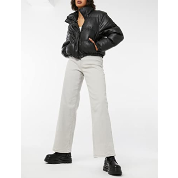 Tanming Womens Faux Leather Puffer Jacket for Winter Style