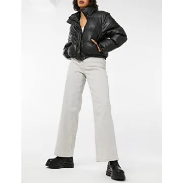 Tanming Womens Faux Leather Puffer Jacket for Winter Style