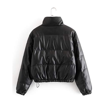 Tanming Womens Faux Leather Puffer Jacket for Winter Style