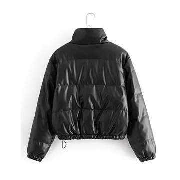 Tanming Womens Faux Leather Puffer Jacket for Winter Style