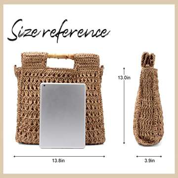 Oweisong Women Straw Beach Tote Bag Summer Large Bamboo Top Handle Handbag Hand Woven Shoulder Crossbody Purse for Travel