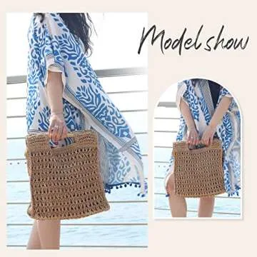 Oweisong Women Straw Beach Tote Bag for Summer Fun