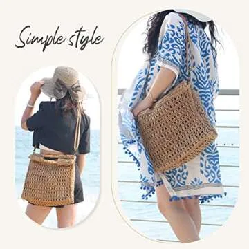 Oweisong Women Straw Beach Tote Bag for Summer Fun