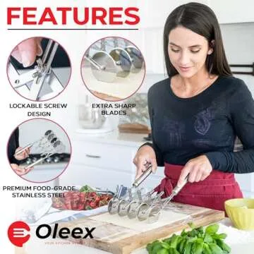 Oleex ‘All-Dough’ Pastry Cutter Set. 5 Wheel Dough Cutter and Dual Fluted Ravioli Cutter Wheel/Pizza Cutter Wheel! Versatile Brownie Cutter, Pasta Maker, Noodle Cutter, Stainless Steel Pizza Slicer