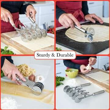 Oleex ‘All-Dough’ Pastry Cutter Set. 5 Wheel Dough Cutter and Dual Fluted Ravioli Cutter Wheel/Pizza Cutter Wheel! Versatile Brownie Cutter, Pasta Maker, Noodle Cutter, Stainless Steel Pizza Slicer