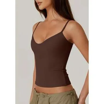 QISNEN Sexy Woman's Spaghetti Strap V Neck Summer Top Slim Fit Sleeveless Tank Top Chestnut M