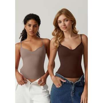 QISNEN Sexy Woman's Spaghetti Strap V Neck Summer Top Slim Fit Sleeveless Tank Top Chestnut M